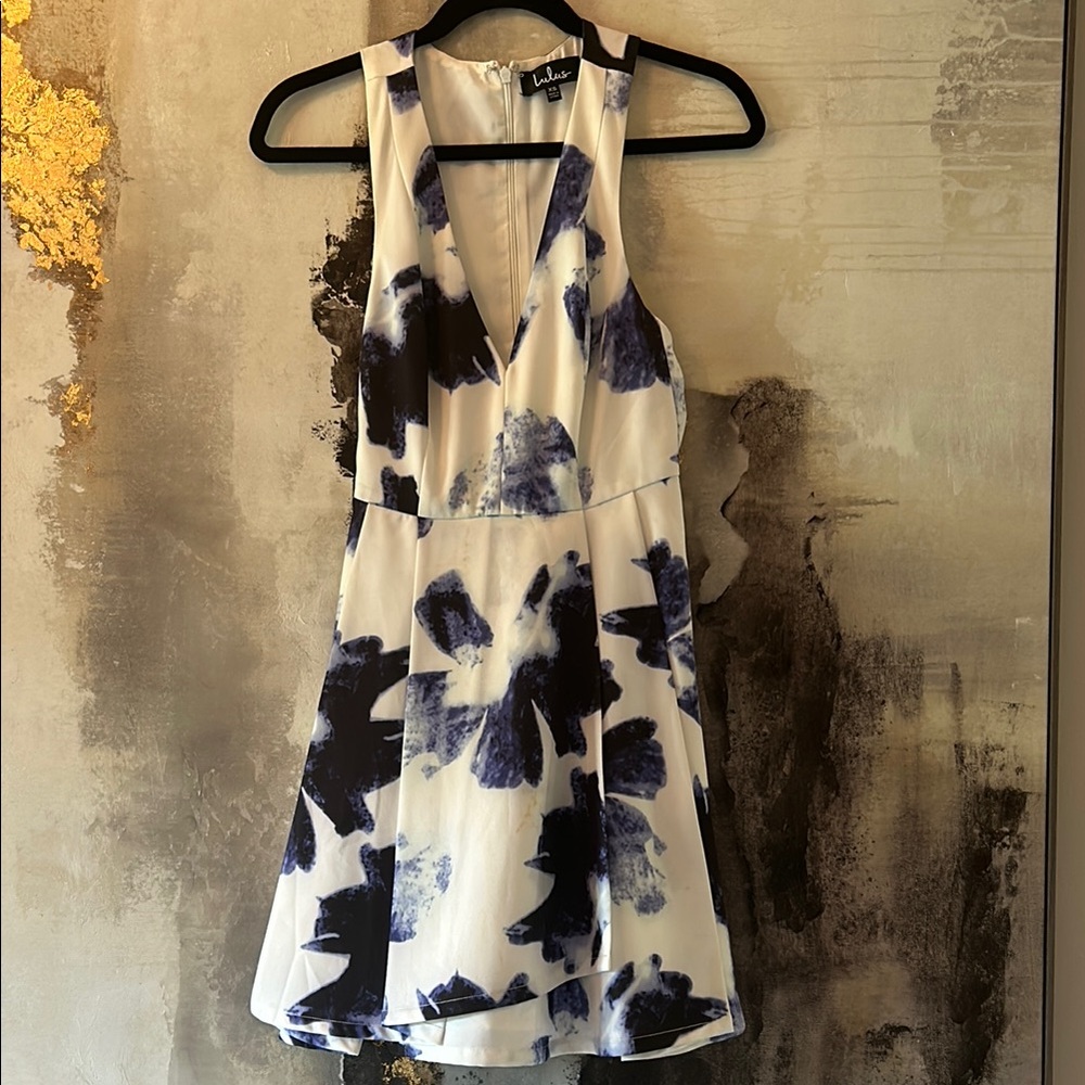 Lulu's Blue and White Pleated Mini Sundress